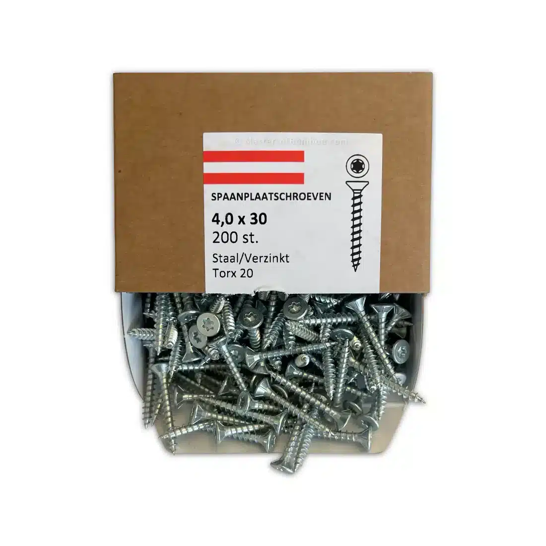 Spaanplaatschroeven Torx Verzinkt 4 x 30 mm - 200 stuks